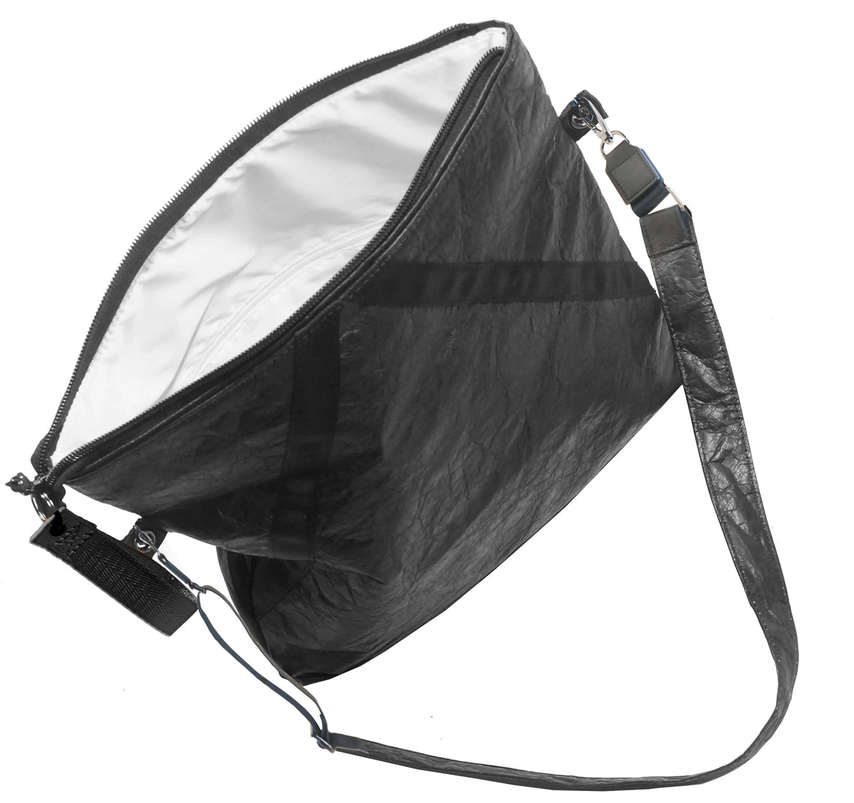 <A 000a001k04> Fungolia Mid-size Tyvek Shoulder Bag (Black) (With KOVID-TEX Antimicrobial Lining)