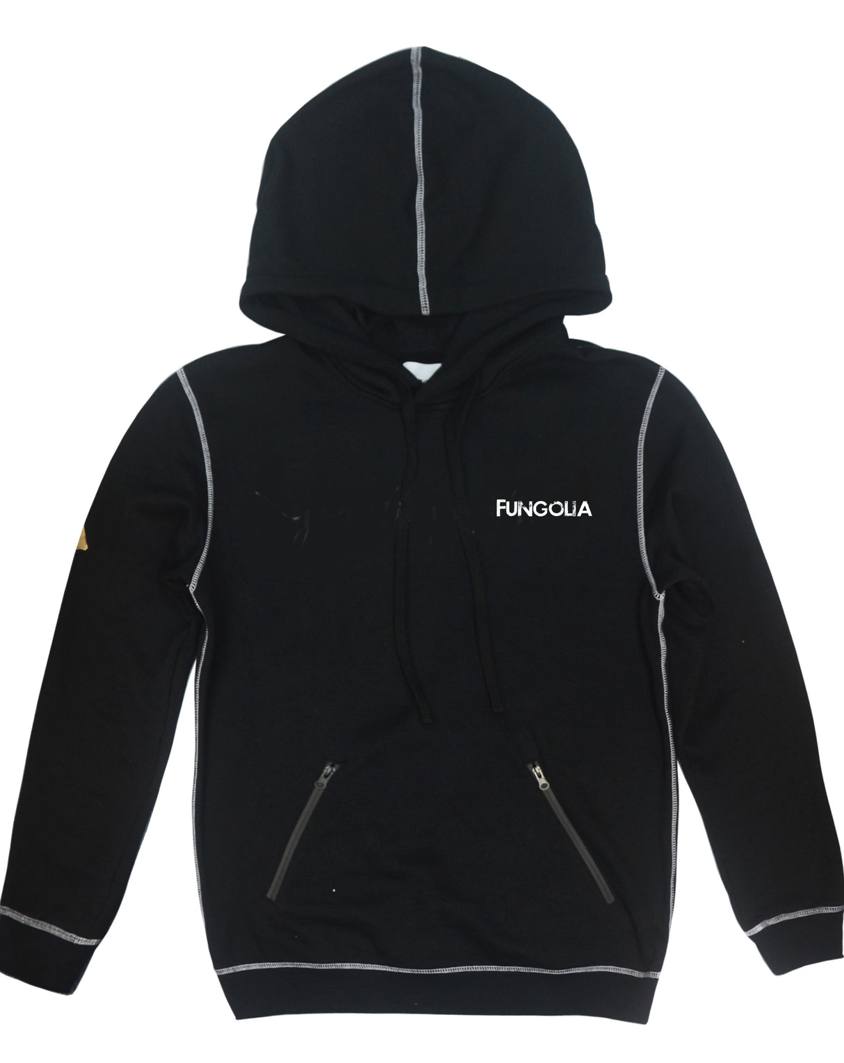 <A 000a001y6c1d>Fungolia Big Hood Fleece Hoodie - Logo (Black with White Stitch)