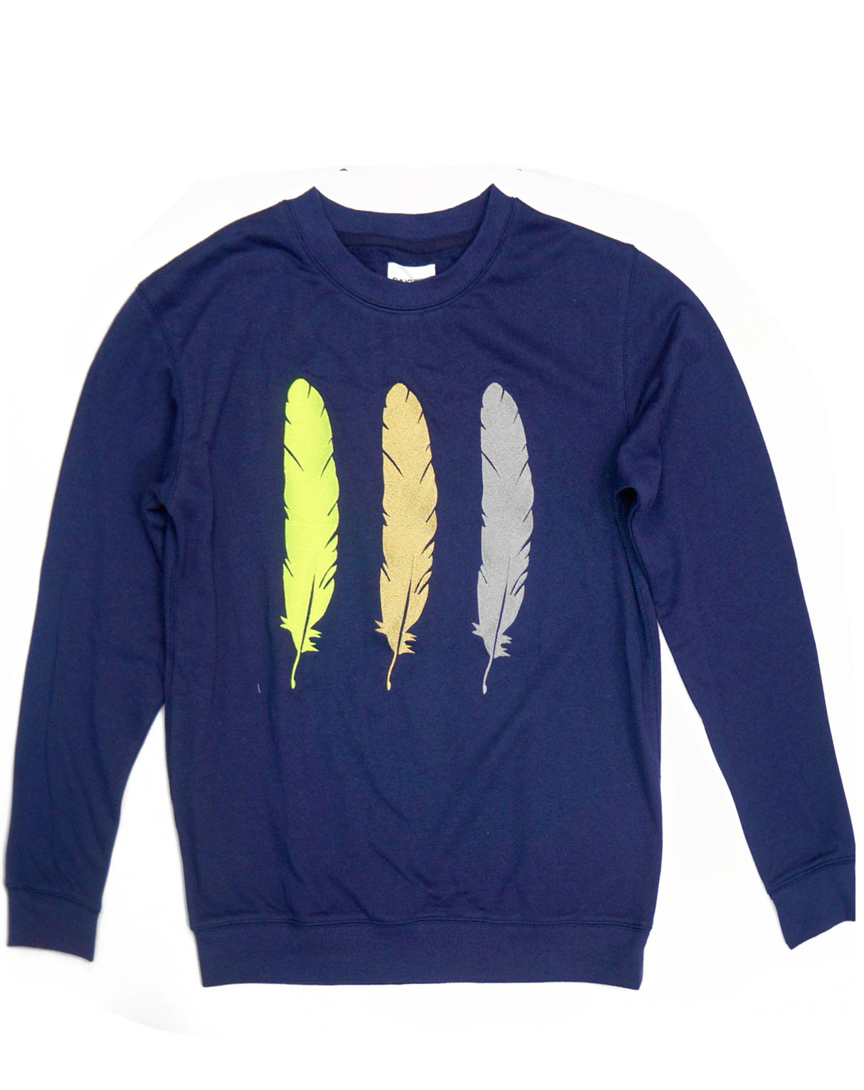 <A 000a001y6e>Embroidered WBF Large Feathers Crew Neck Sweater - French Terry (Navy)
