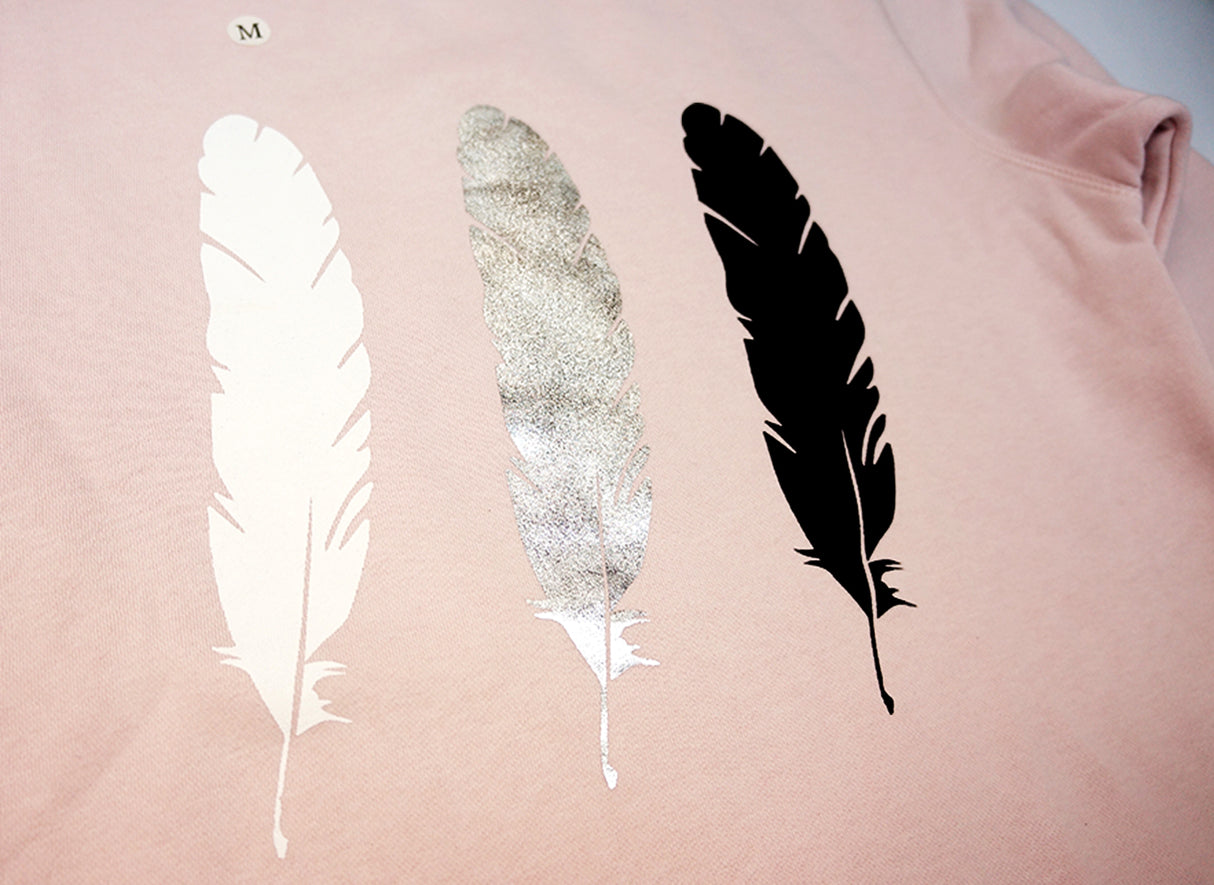 <A 000a109la>Fungolia Fleece Crew Neck Sweatshirt - Large Feathers (Light Pink)