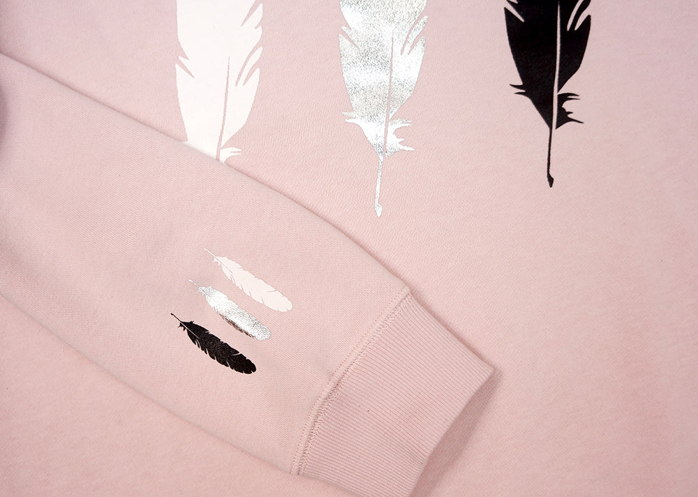 <A 000a109la>Fungolia Fleece Crew Neck Sweatshirt - Large Feathers (Light Pink)