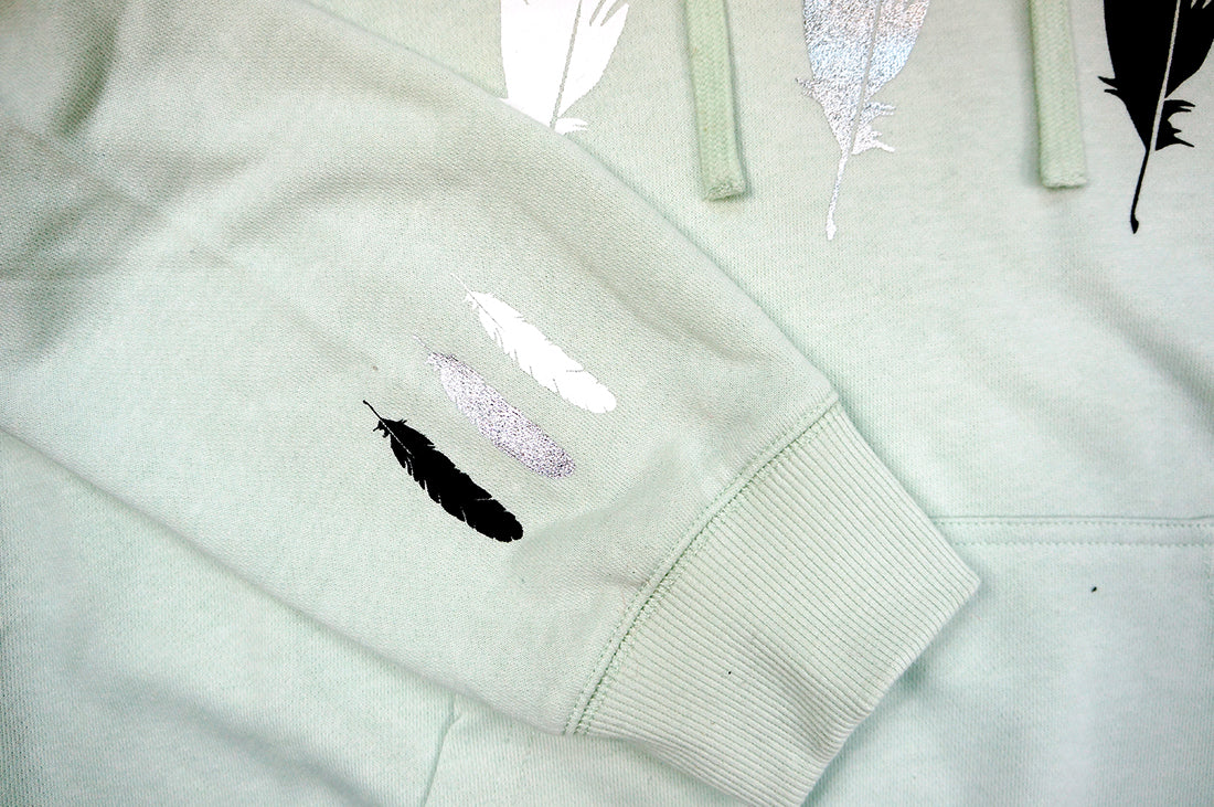 <A 000a001y6c1a>Fungolia Big Hood French Terry Hoodie - Large Feathers (Light Green)