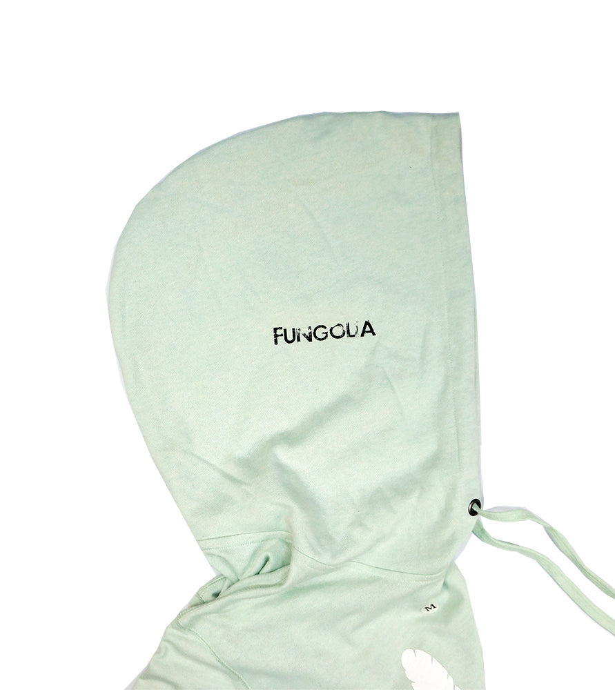 <A 000a001y6c1a>Fungolia Big Hood French Terry Hoodie - Large Feathers (Light Green)