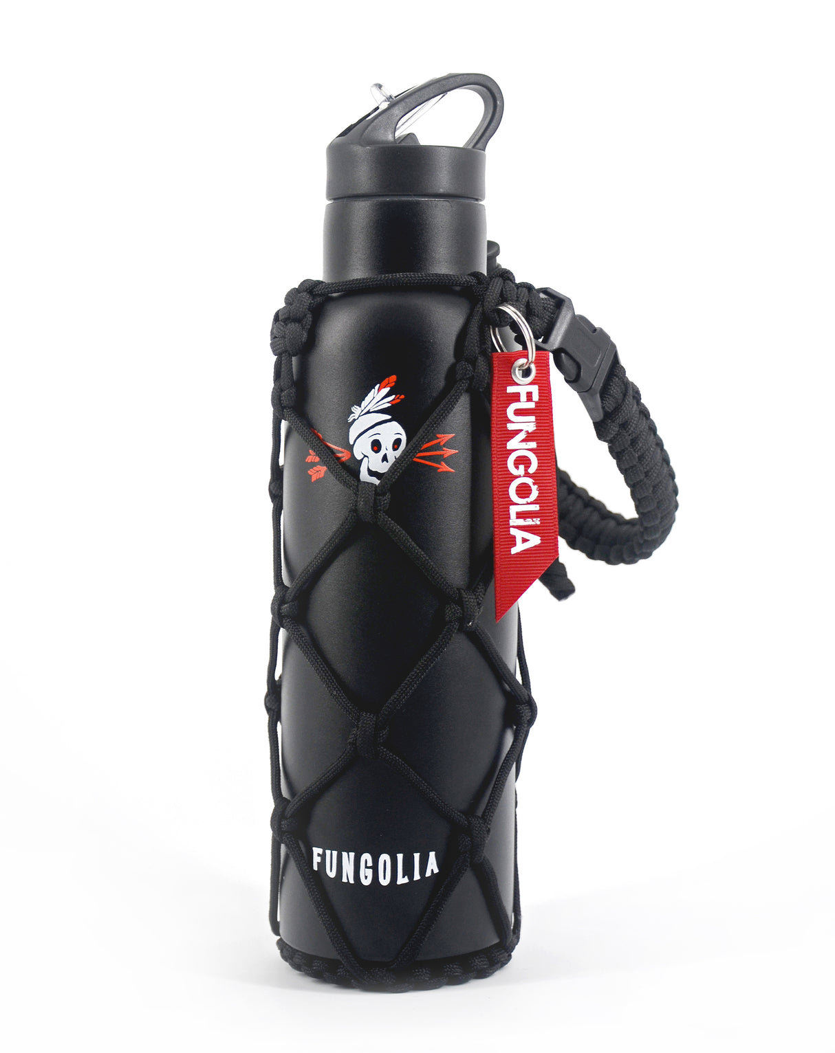 <zzA 000a001y5r1> Fungolia 21 oz double wall insulated stainless steel water bottle with paracord holder (Black)