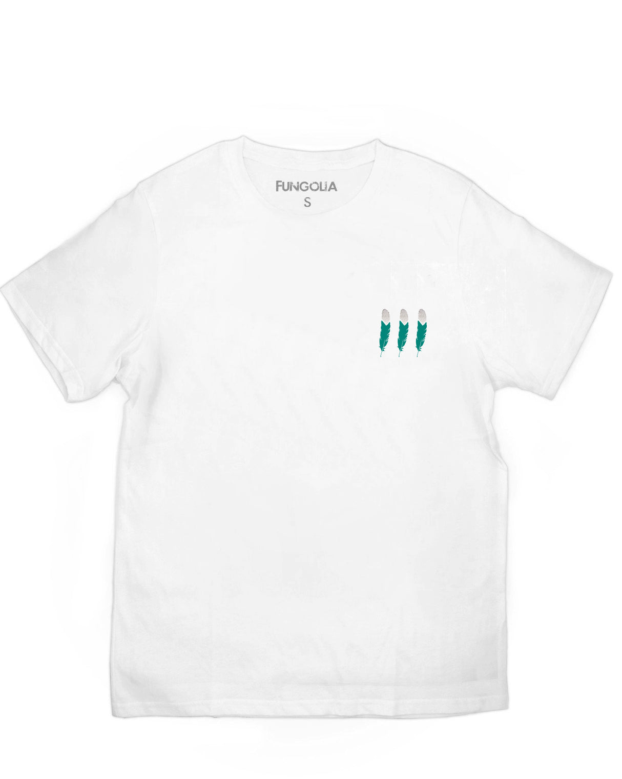 <A 000a003ac> Small Teal/Silver Feathers Tee (White)