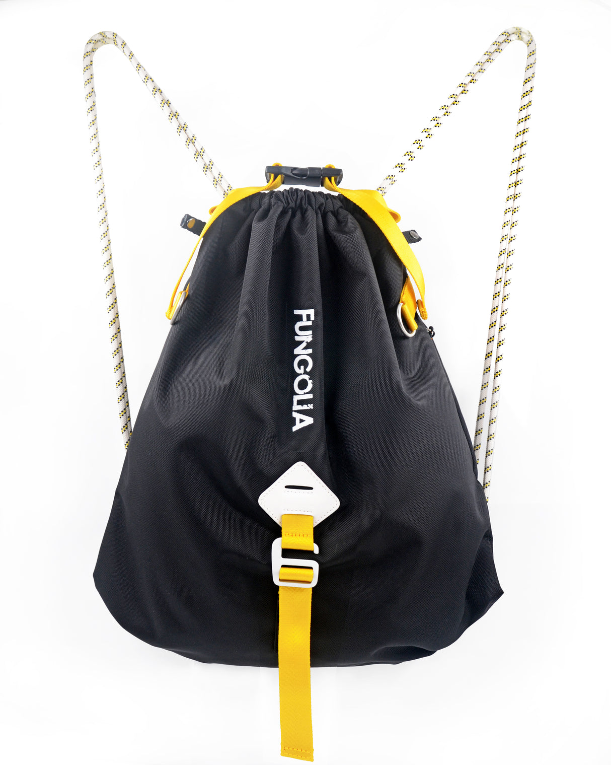 <A 001b1> Fungolia Premium drawstring backpack (Black/Yellow)