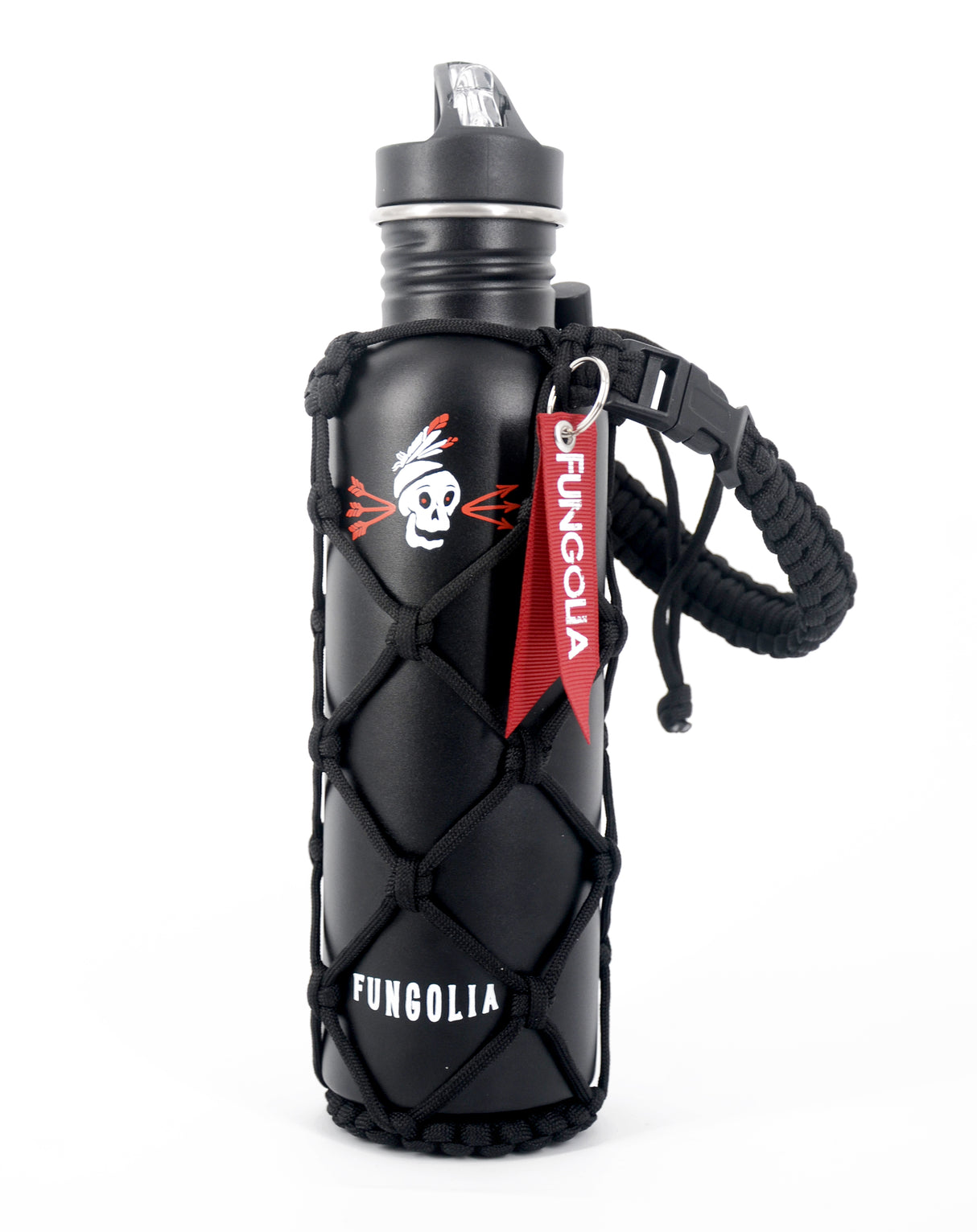 <zzA 000a001y5r2> Fungolia 27 oz non-insulated stainless steel water bottle with paracord holder (Black)