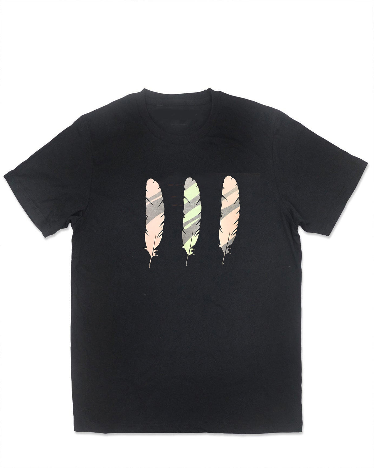 <A 000a003ab> Fungolia 4th Anniversary Large Feather Tee - Pale Pink & Green & Silver (Black)