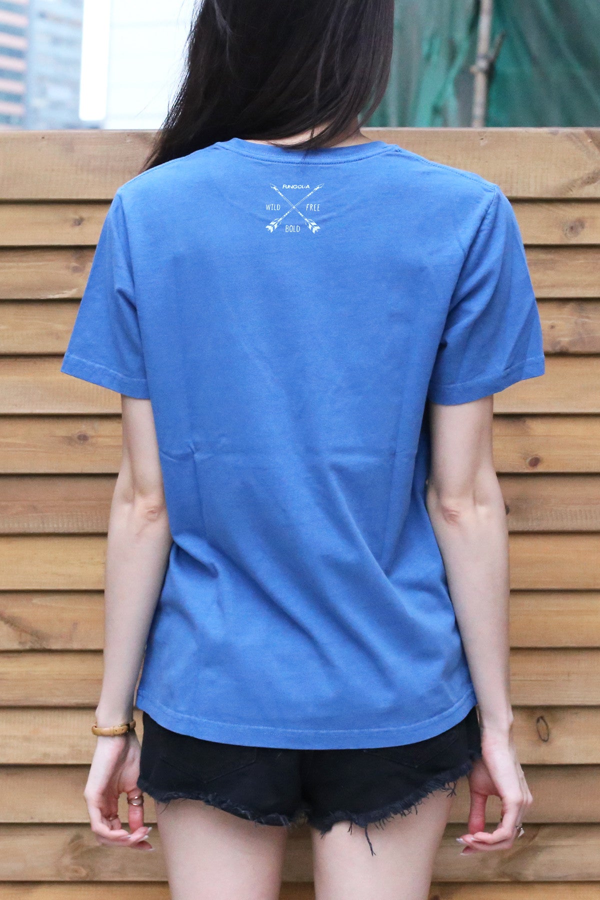 <Aa 005>Fungolia Garment Dyed Tee (Blue) - Feathers print