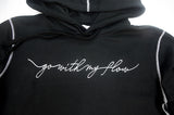 <A 000a001y6d>Fungolia Big Hood Fleece Hoodie - Go With My Flow (Black with White Stitch)