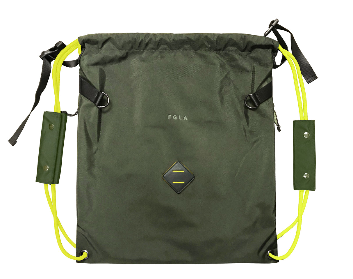 <A 000a001l02> LARGE SIZE Premium drawstring backpack (Green/Yellow)