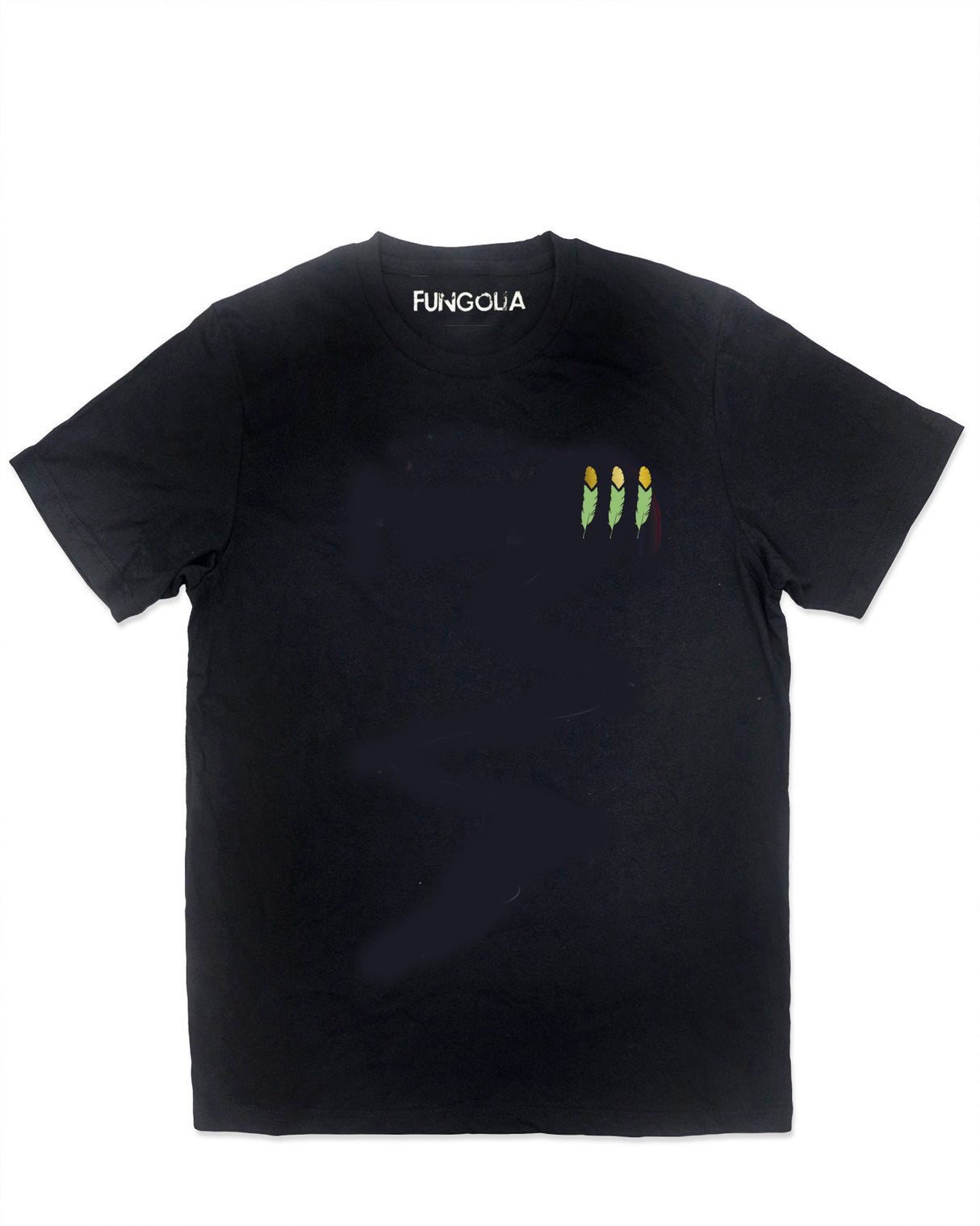 <A 000a003b> Small Green/Gold Feathers Tee (black)