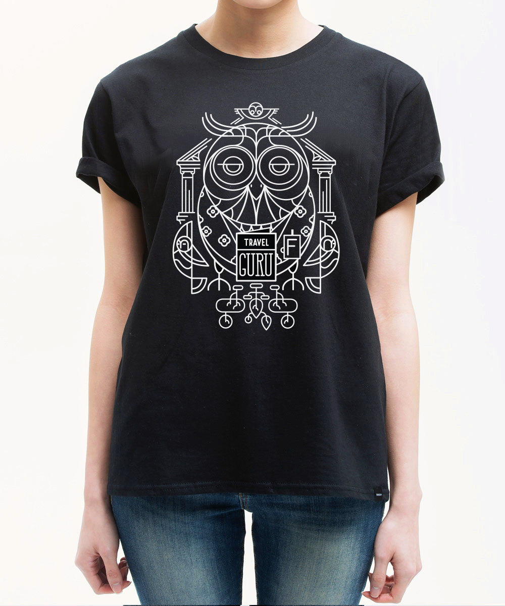 <P021>Travel Animal Tee - The Owl Travel Guru (black)