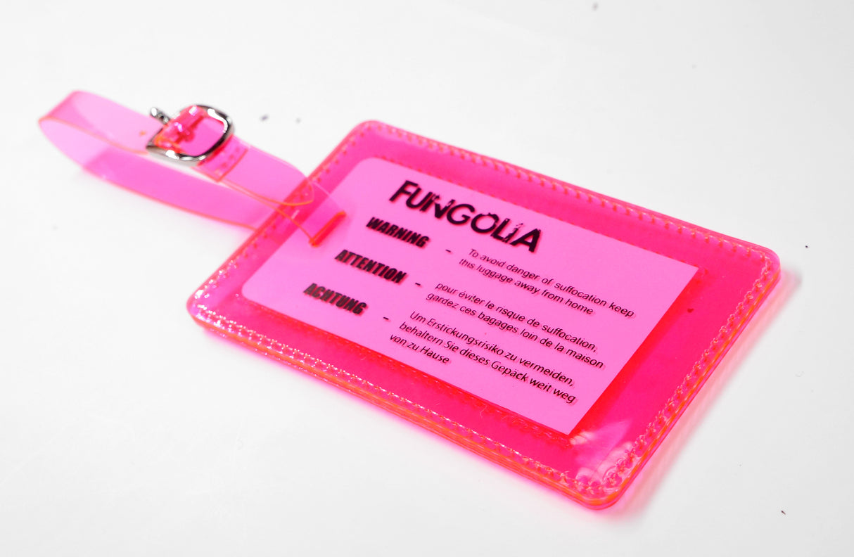 <A 000a001a99b1>  Fungolia Premium PVC Neon Luggage Tag - Warning Message