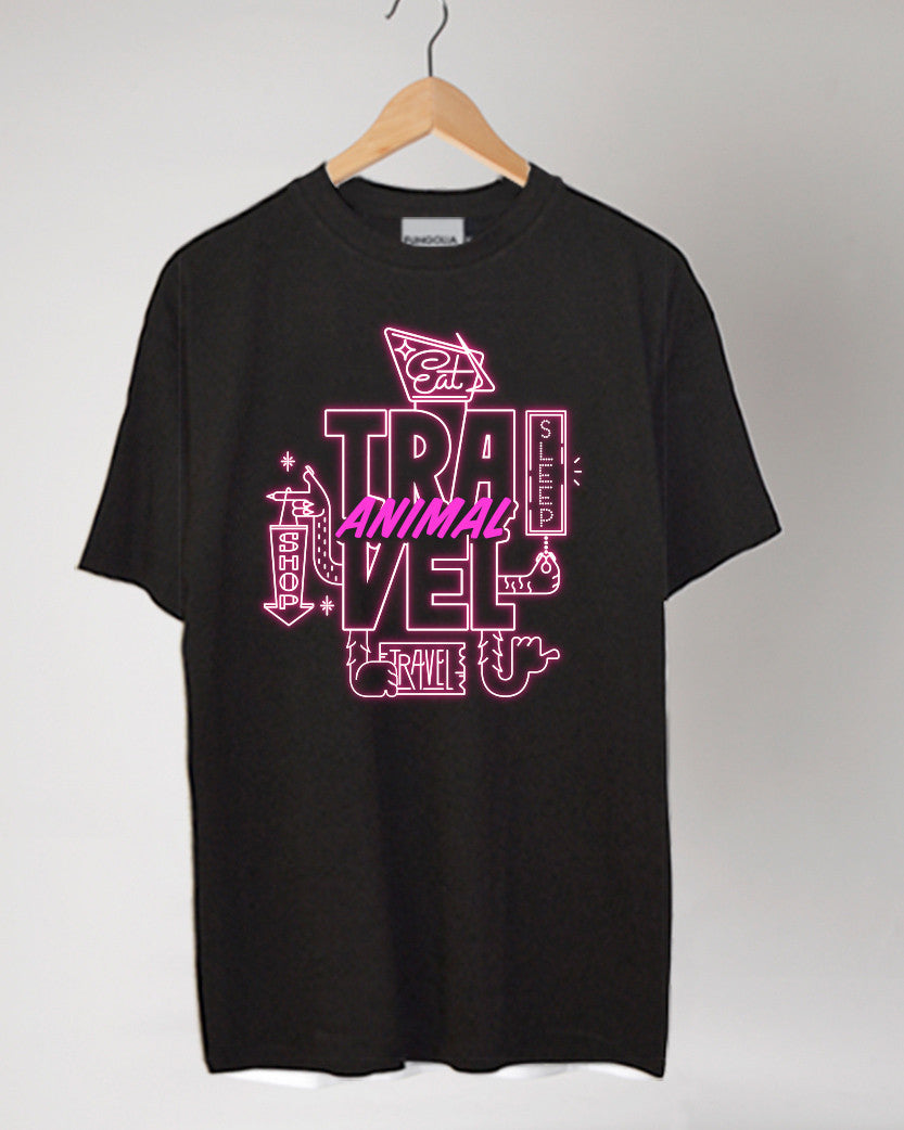 <Q001>Travel Animal x Seven Miles Tee (black)