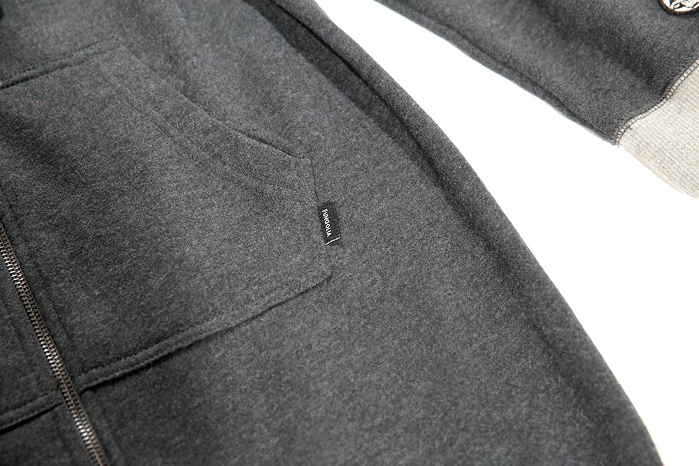 <A 001a74> Fungolia Fleece Long hoodie -The wandering tribe (Charcoal)