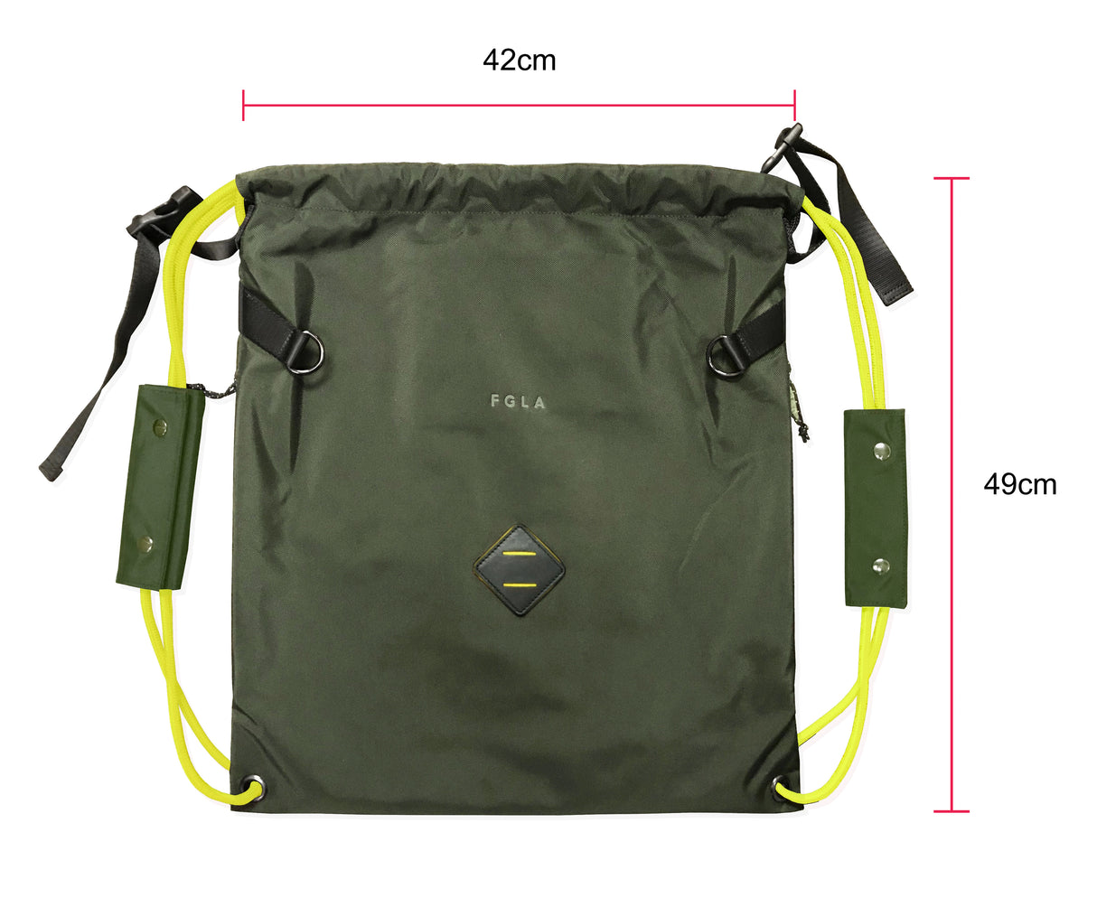 <A 000a001l02> LARGE SIZE Premium drawstring backpack (Green/Yellow)
